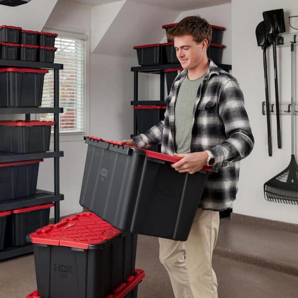 HDX 27-Gal. Flip Top Tote in Black with Red Lid (2-Pack) 999-27G
