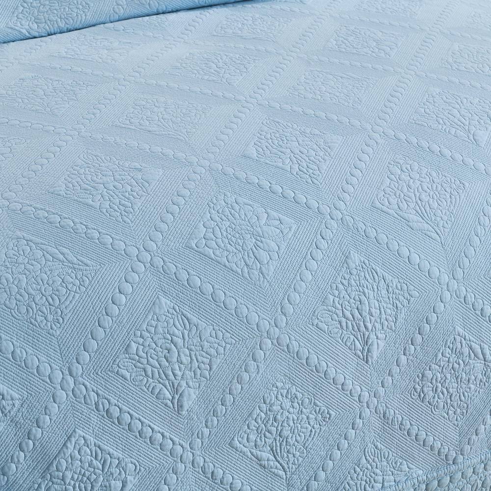 Light Blue Cotton Queen Reversible Bedspread Set
