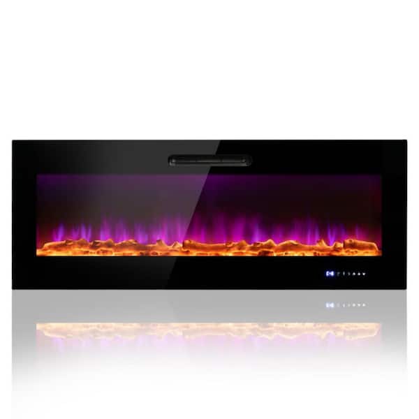 Clihome 50 in. 1500-Watt Wall-Mounted and Recessed Electric Fireplace Insert with Remote Control, Adjustable Flame