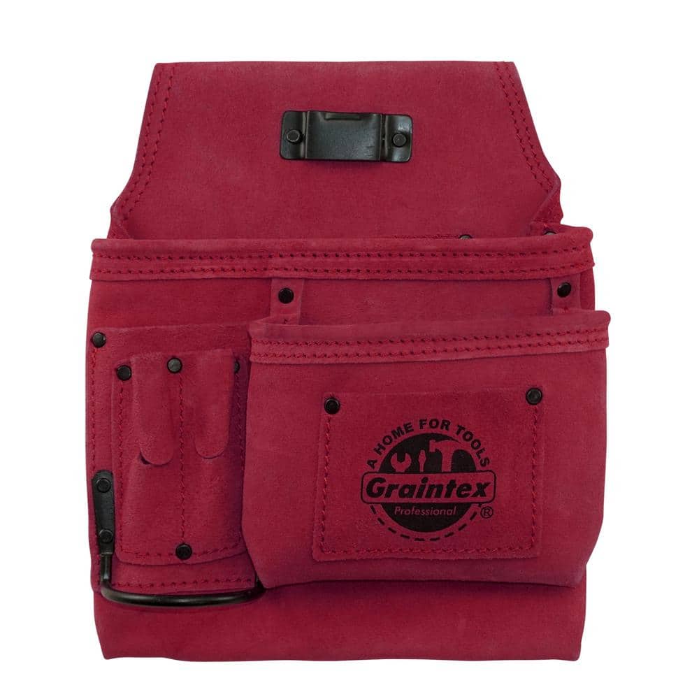 5-Pocket Right Handed Suede Leather Burgundy Nail and Tool Pouch