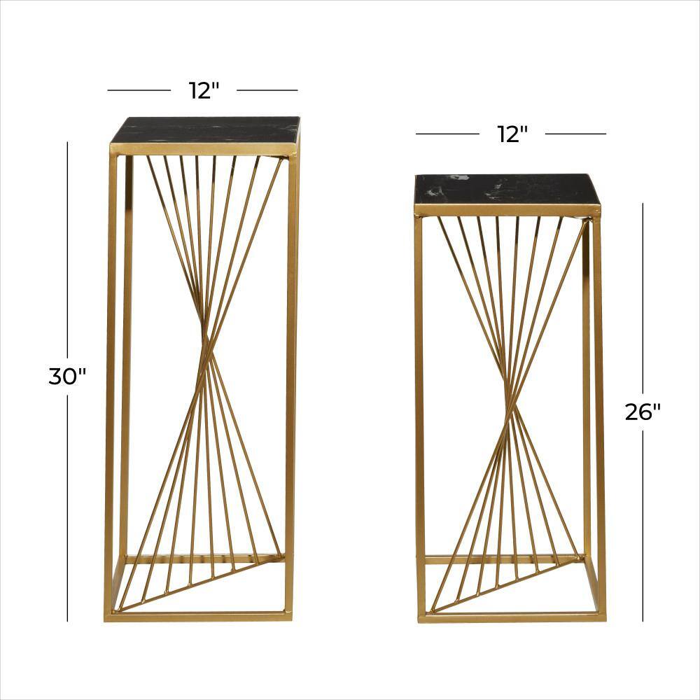 Set of 2 Gold and Black Marble Display Stands
