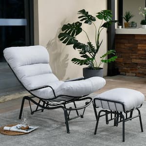 Mono Metal Patio Lounge Outdoor Rocking Chair with an Ottoman and Light Grey Cushions