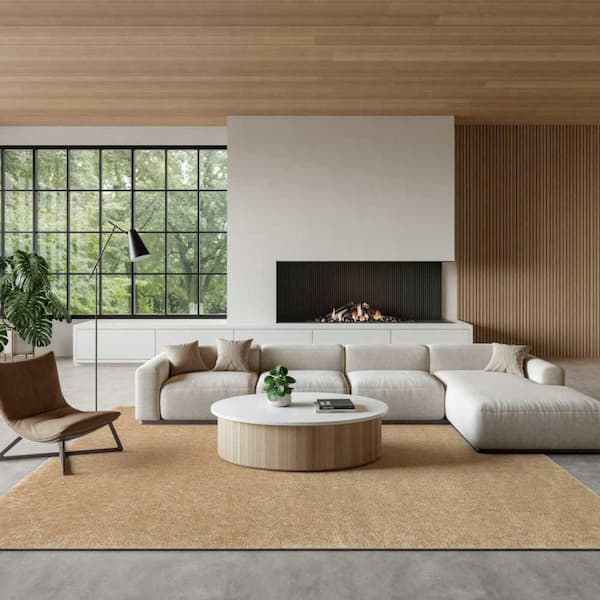 Pacific Shag Beige 5 ft. x 7 ft. Solid Contemporary Area Rug