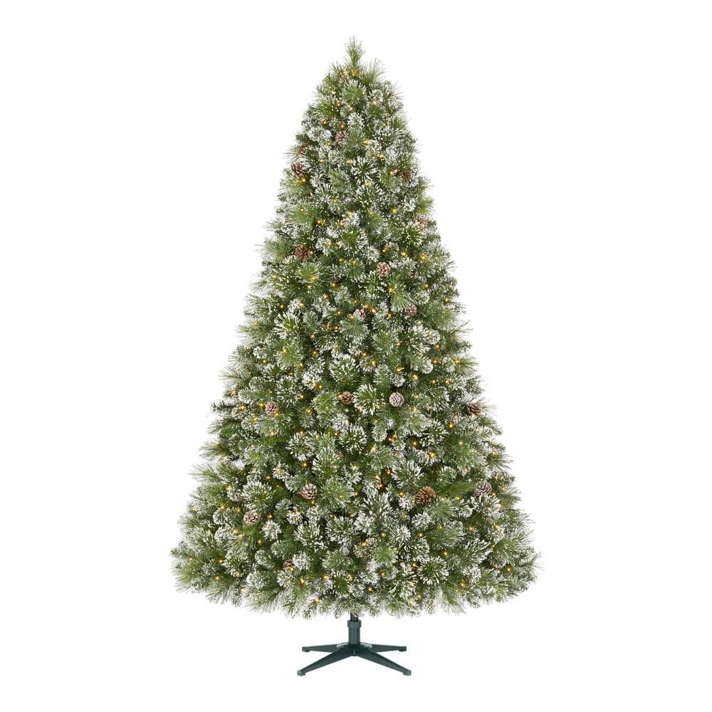 Home Accents Holiday 7.5 ft. Pre-Lit LED Sparkling Amelia Frosted Pine Artificial Christmas Tree with 600 Warm White Micro Fairy Lights