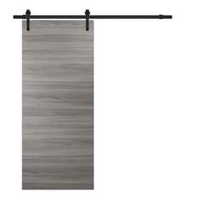 0010 30 in. x 96 in. Flush Grey Matte Finished Wood Sliding Barn Door with Hardware Kit Black