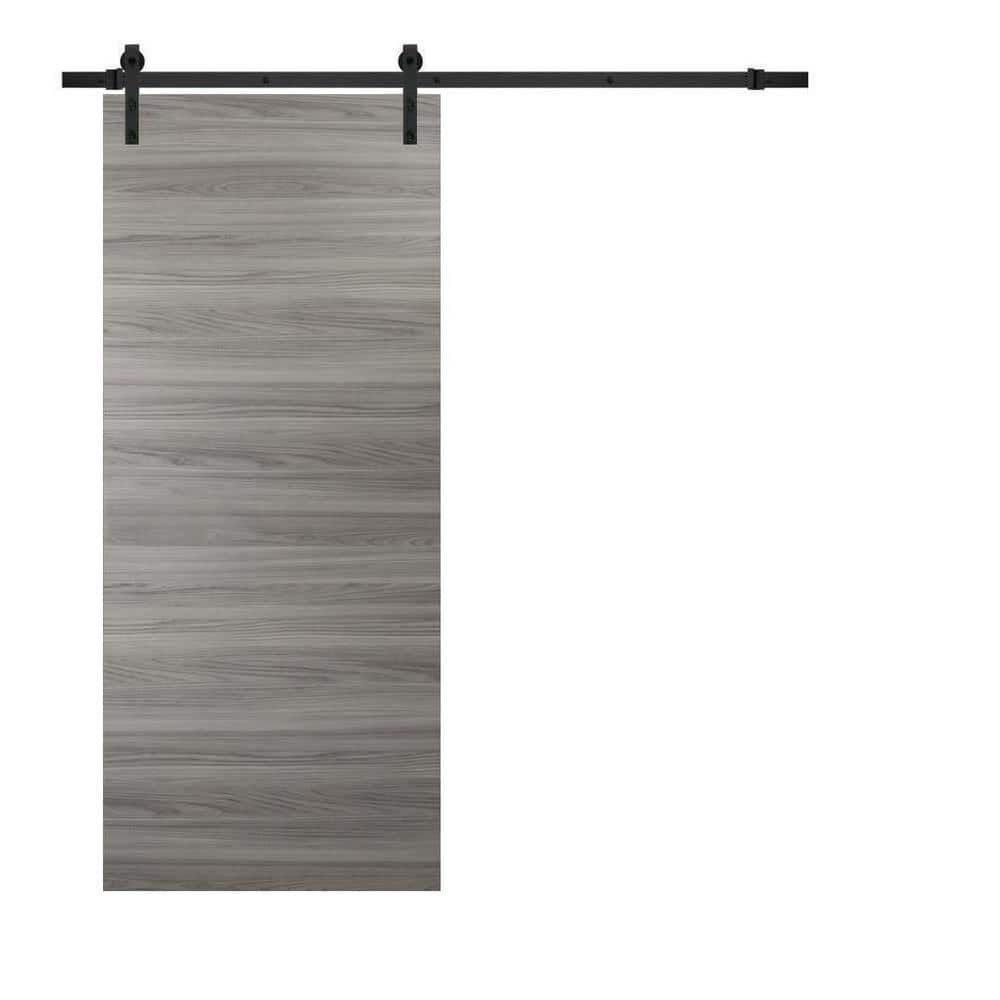0010 36 in. x 80 in. Flush Grey Matte Finished Wood Sliding Barn Door with Hardware Kit Black price history on PriceWatchPro