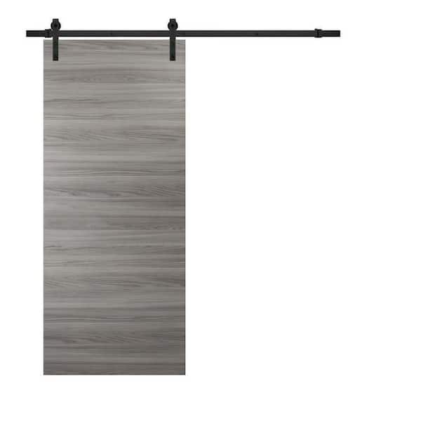 0010 42 in. x 80 in. Flush Grey Matte Finished Wood Sliding Barn Door with Hardware Kit Black