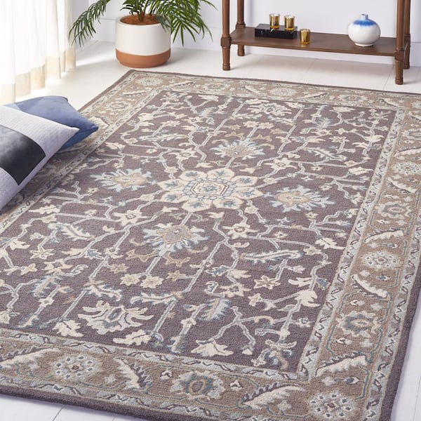 Blossom 2 ft. x 3 ft. Dark Gray/Light Brown Border Area Rug