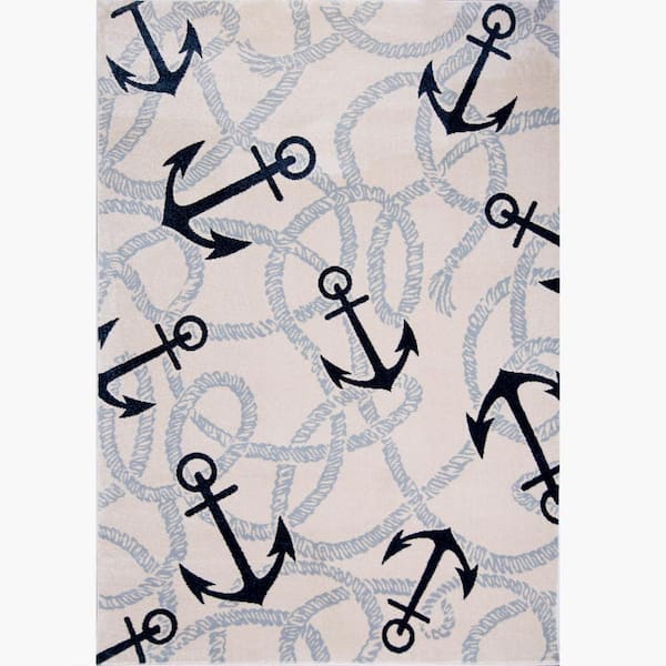 PRIVATE BRAND UNBRANDED Bazaar Coastal Beige/Blue 5 ft. x 7 ft. Anchors  Area Rug 2-7071-102 - The Home Depot
