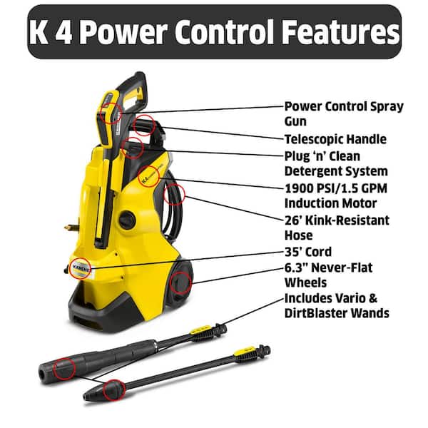  Kärcher - K 3 Power Control - Operates at 1800 PSI - 2100 Max  PSI - Electric Power Pressure Washer - with Vario & DirtBlaster Spray Wands  - 1.45 GPM : Patio, Lawn & Garden