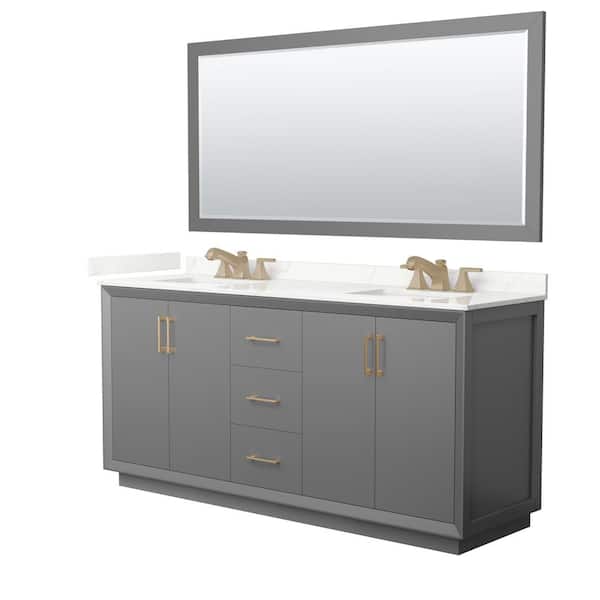Wyndham Collection Strada 72 in. W x 22 in. D x 35 in. H Double Bath Vanity in Dark Gray with Giotto Quartz Top and 70 in. Mirror