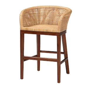 Papua 24.4 in. Natural Rattan and Wood Counter Stool