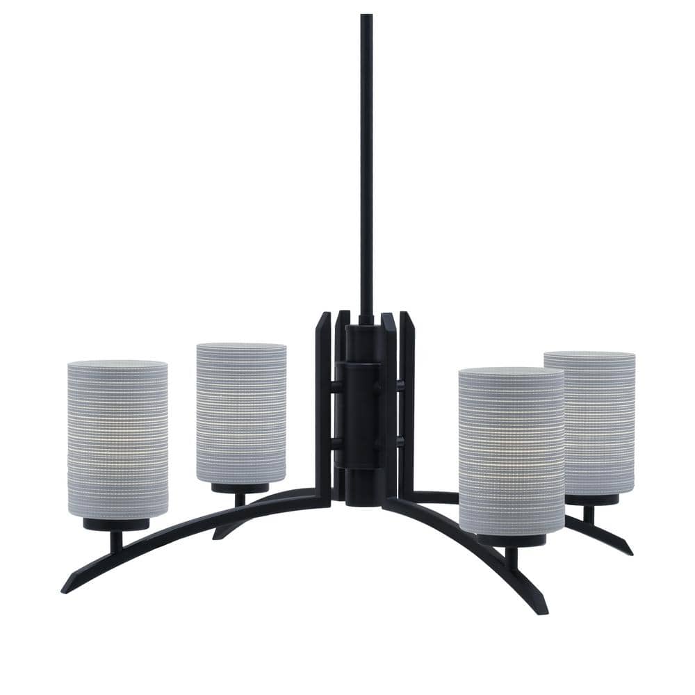 Siena 26.25 in. 4 Light Matte Black Chandelier with Gray Matrix Glass Shade