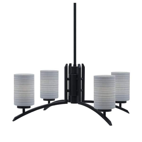 Unbranded Siena 26.25 in. 4 Light Matte Black Chandelier with Gray Matrix Glass Shades