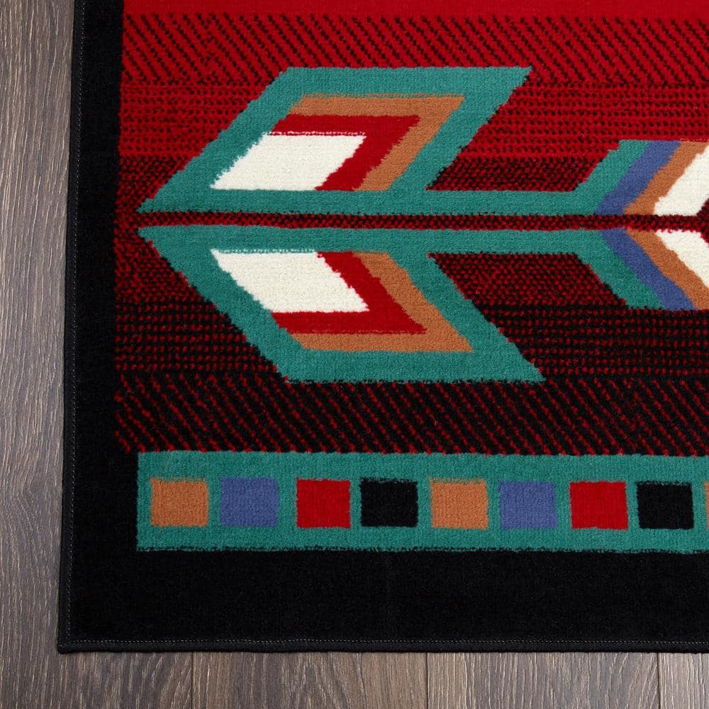 Southwestern Geometric Black and Red Rectangular Area Rug