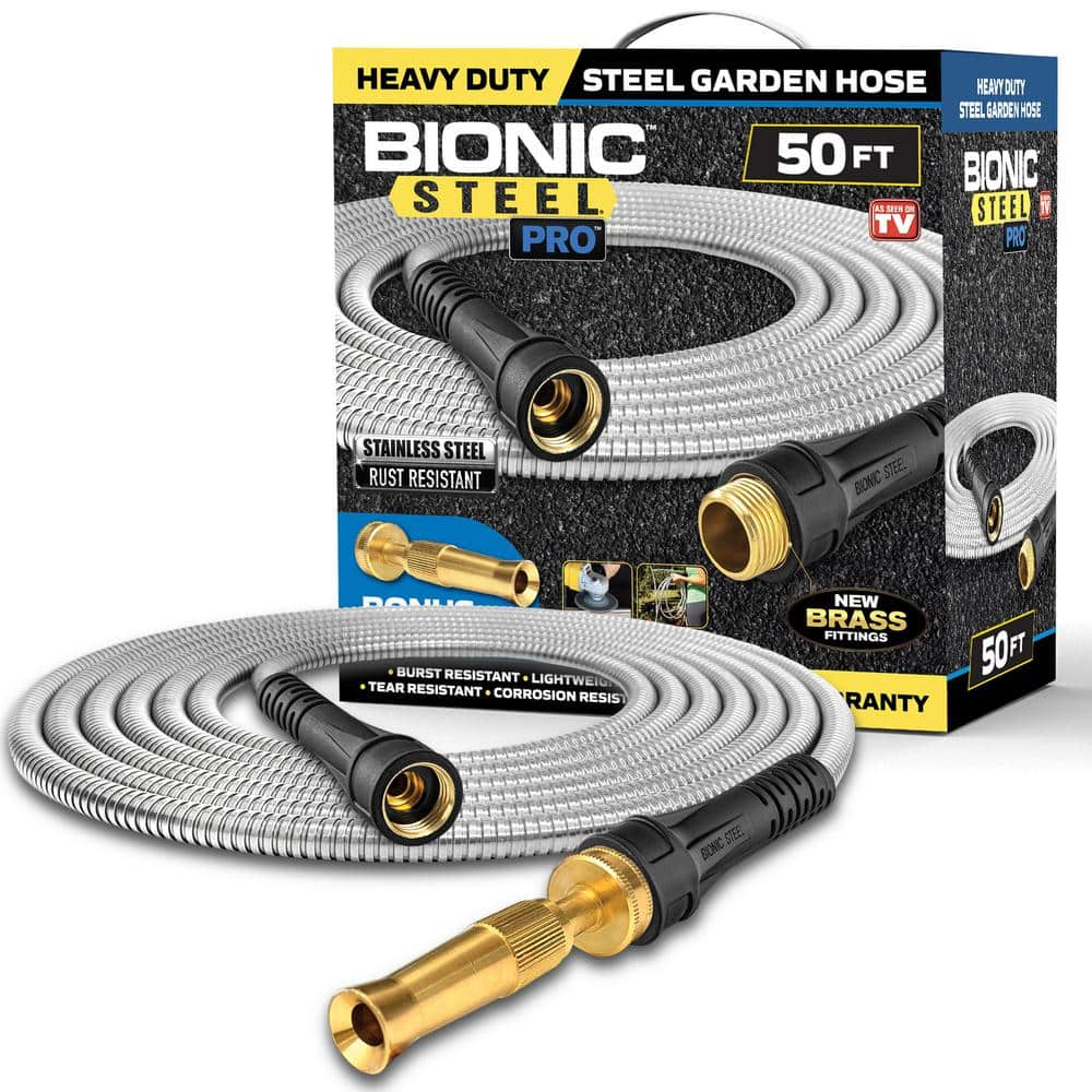 Bionic Steel Pro 5/8 in. x 50 ft. Heavy-Duty Stainless Steel Garden Hose with Brass Fitting