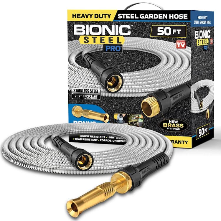 Bionic Steel Pro 5/8 in. x 50 ft. Heavy-Duty Stainless Steel Garden Hose with Brass Fitting