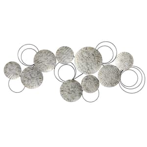 4.5 ft. x 2 ft. Galvanized Embossed Silver Metal Discs Wall Art Decor