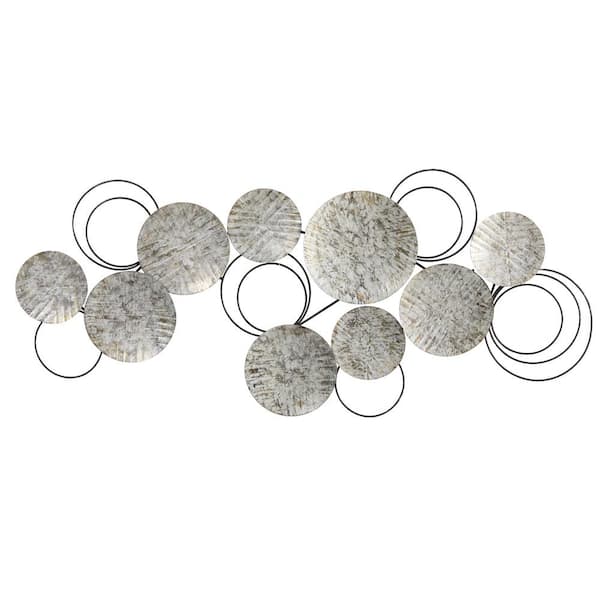 Nearly Natural 4.5 ft. x 2 ft. Galvanized Embossed Silver Metal Discs Wall Art Decor