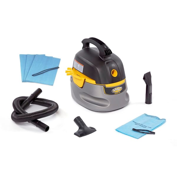 2.5 Gal. 1.75 Peak HP Small Shop Vacuum HD2025 Wet Dry Vac with 3 Filter Bags, Hose, Utility and Car Nozzle Attachments