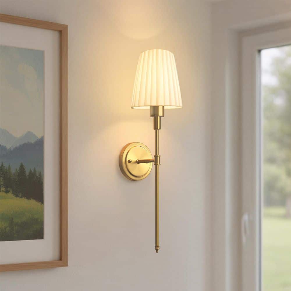 25 in. 1-Gold Black Wall Sconce Set of 2, Wall Lights with Pleated Fabric Shade for Bedroom and Living Room price history on PriceWatchPro