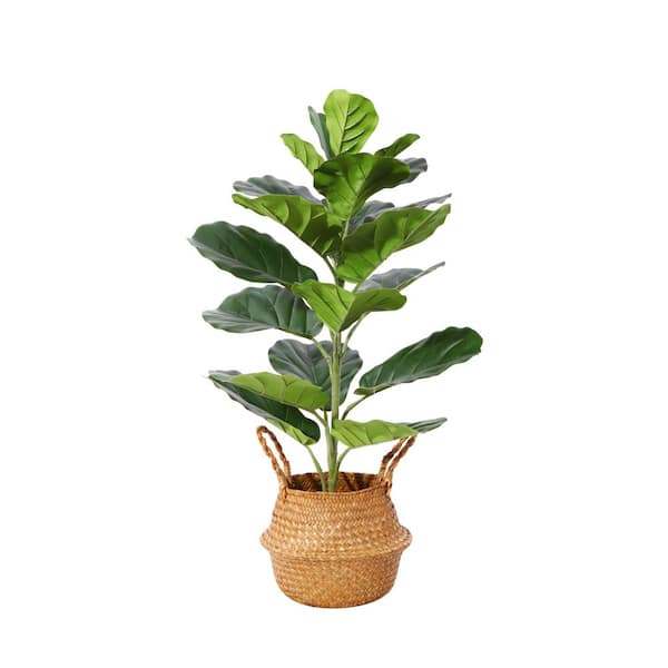 DR.Planzen 29 in. Artificial Fiddle Leaf Fig Tree with Seagrass Basket, Faux Potted Plant for Home Office Room Décor