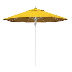 9 ft. Silver Aluminum Commercial Fiberglass Ribs Market Patio Umbrella and Pulley Lift in Sunflower Yellow Sunbrella