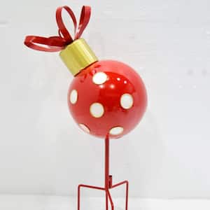 26 in. Tall Red and White Metal Christmas Ornament Garden Stake
