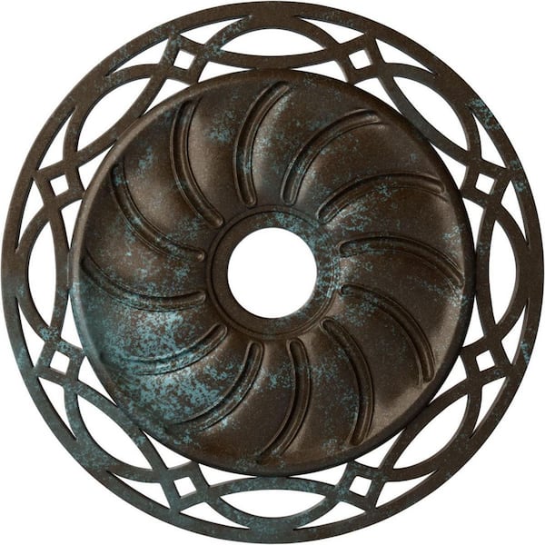 Ekena Millwork 1-3/8" x 26-5/8" x 26-5/8" Polyurethane Loera Ceiling , Hand-Painted Bronze Blue Patina