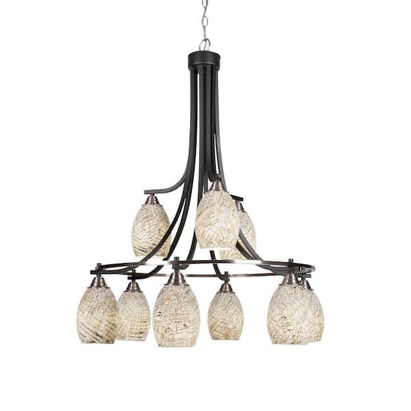 Unbranded Madison 9-Light Black and Nickel Cluster Chandelier for Dinning Table with 5 in. Natural Fusion Glass No Bulbs Included