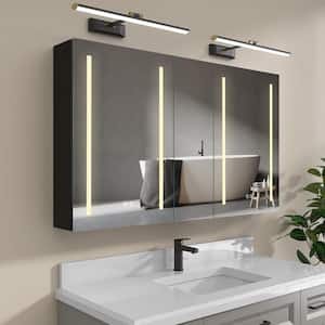 50 in. W x 30 in. H Black Rectangular Tri-View Aluminum 3-Color Dimmable Bathroom Lighted Medicine Cabinet with Mirror