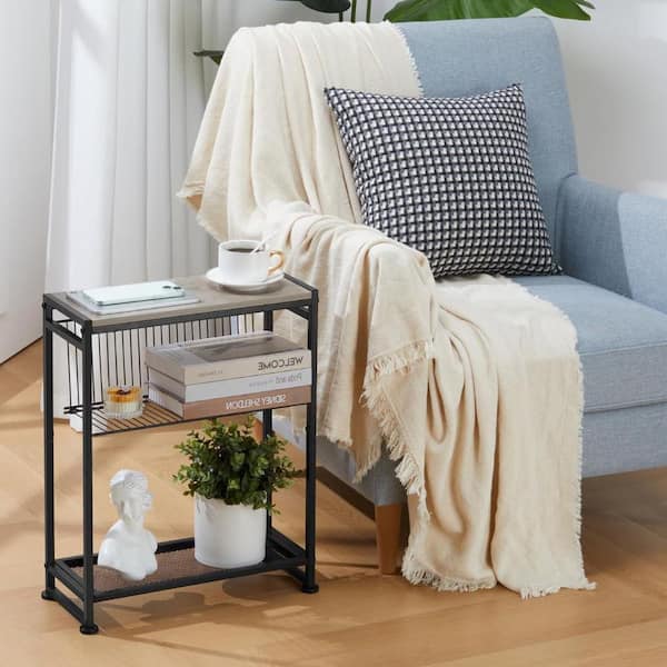 Gray 17 in. x 21.7 in. Wood Freestanding Magazine Rack