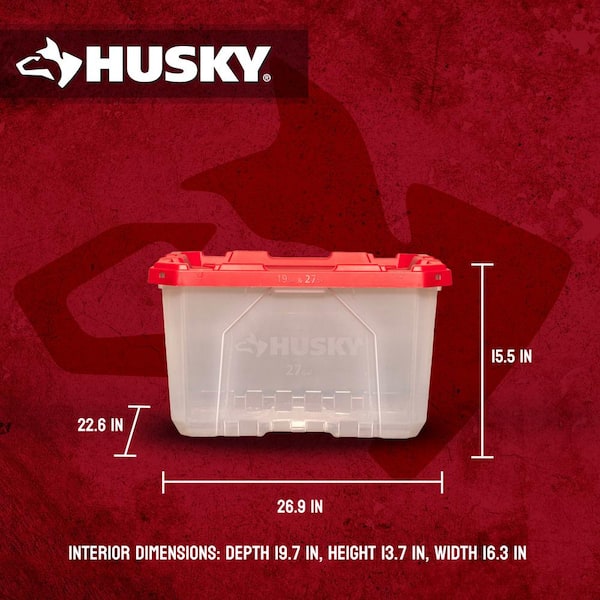 Husky - 27 Gal. Pro Grip Storage Tote in Clear with Red Lid