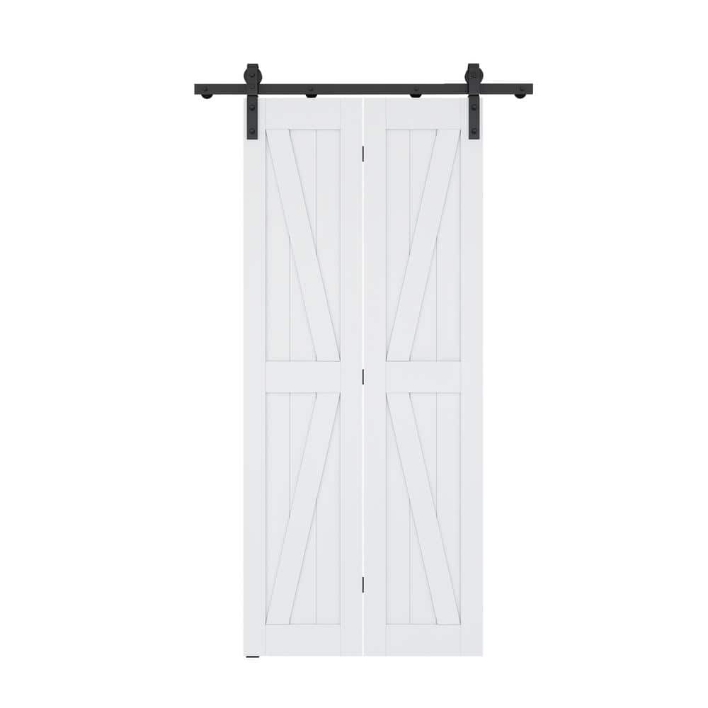 36 in. x 84 in. K Bi-Folding Double Panel White Solid Core MDF Sliding Barn