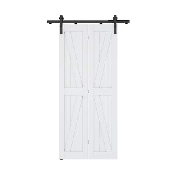 ANZZI 36 in. x 84 in. K Bi-Folding Double Panel White Solid Core MDF Sliding Barn Door with Hardware Kit