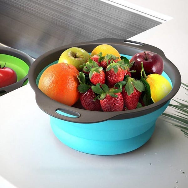 Collapsible Colander Set of 3, Round Silicone Kitchen Strainer Set for Draining Pasta, Vegetable and Fruit