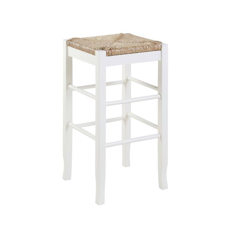 Rush Woven Square Backless Barstool in Cream White
