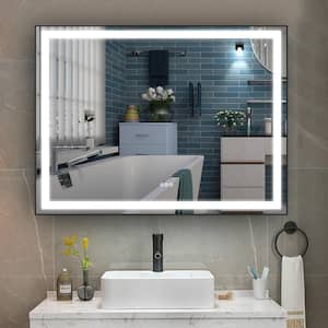 48 in. W x 36 in. H Rectangular Aluminum Framed Anti-Fog Dimmable LED Wall Mounted Bathroom Vanity Mirror in Matte Black