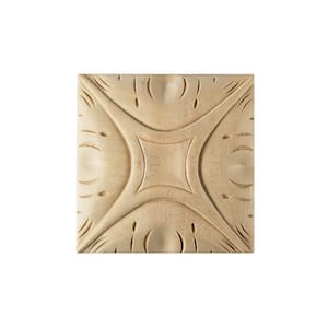 Square Rosette Applique - Large, 3.5 in. x 3.5 in. - Hand Carved Unfinished Maple Wood - DIY Elegant Home Design Accent