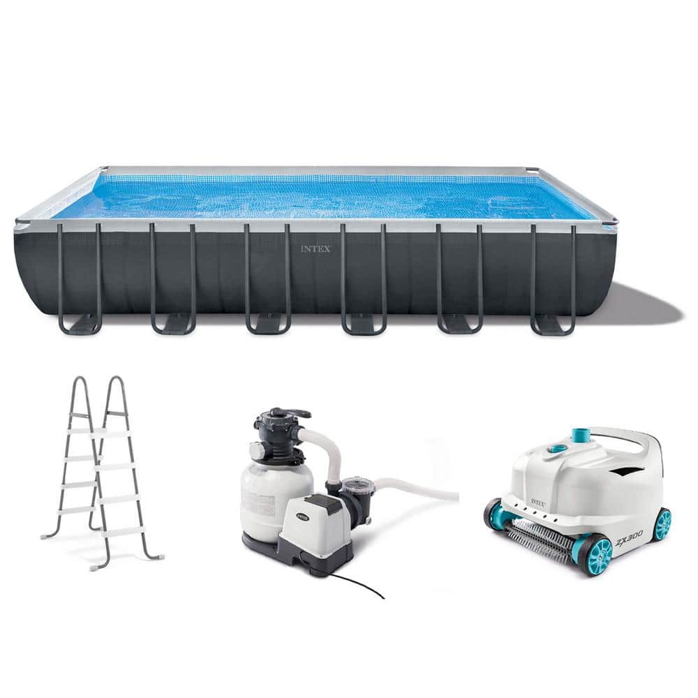 Intex 24 ft. x 12 ft. x 52 in. Rectangle Ultra XTR Frame Swimming Pool with Robot Vacuum, Gray -  26367EH+28005E