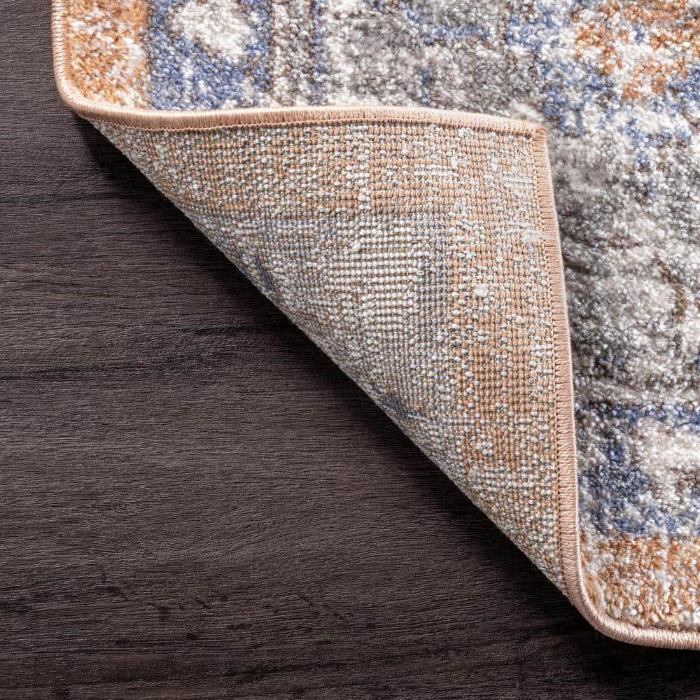Vintage Orange and Blue Floral Square Area Rug