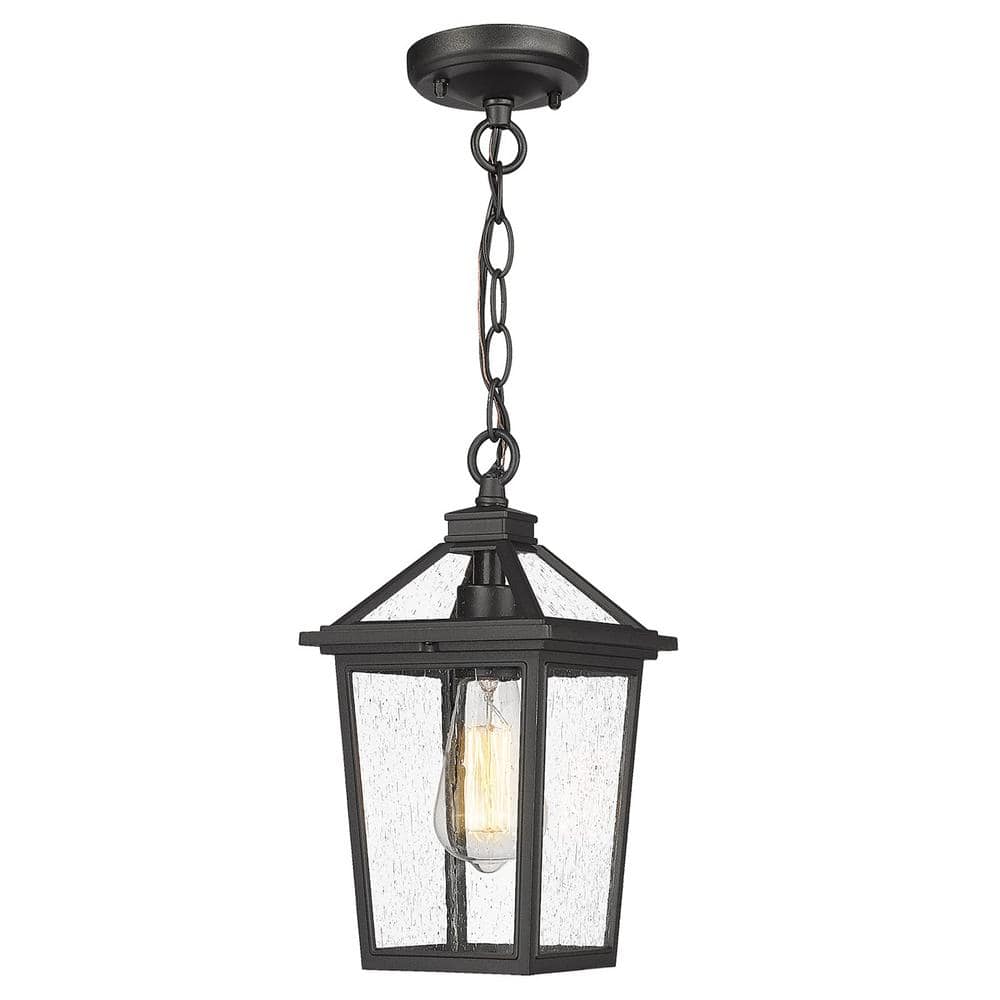 12 in. 1-light Industrial Black Outdoor Pendant Light with Seeded Glass and No Bulbs Included price history on PriceWatchPro