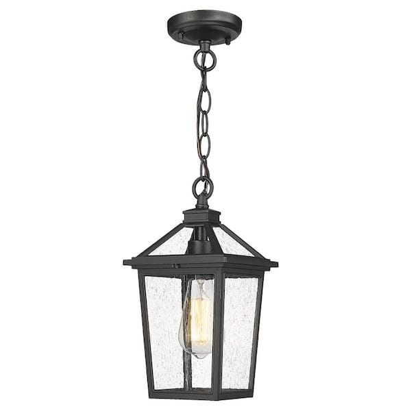 JAZAVA 12 in. 1-light Industrial Black Outdoor Pendant Light with ...