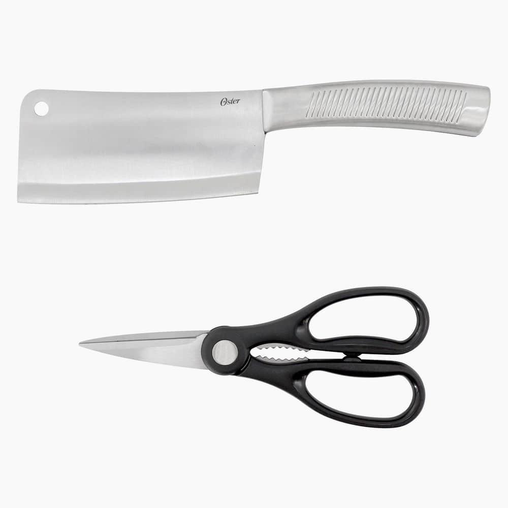 Oster 2 Piece Stainless Steel Cleaver and Scissors Set with Ridged ...