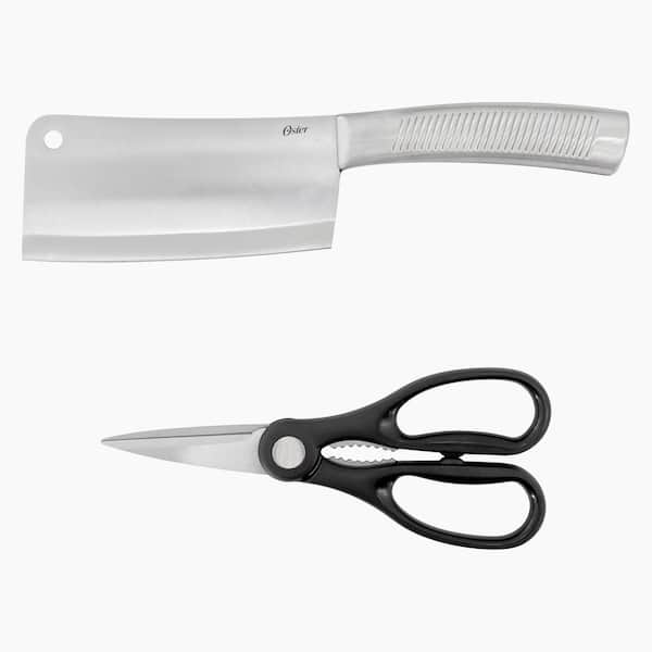 2 Piece Stainless Steel Cleaver and Scissors Set with Ridged Handles