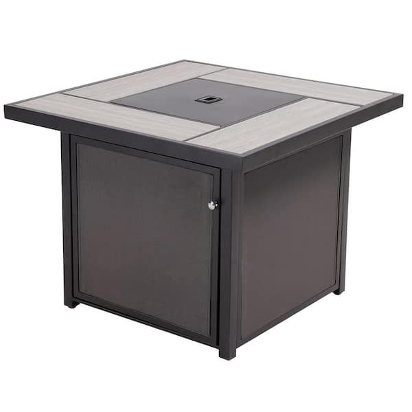 32 in. Black 40000 BTU Steel Square Propane Outdoor Fire Pit Table with Textilene Base and Ceramic Tile