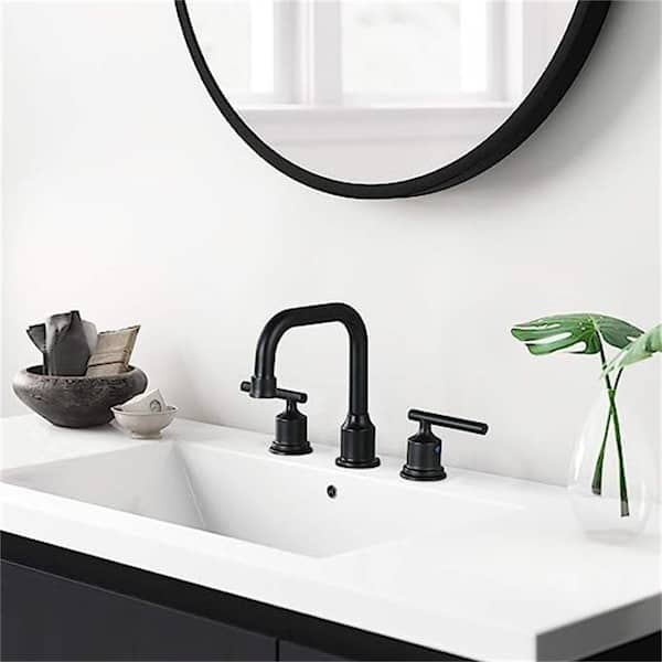 Dyiom Matte Black Victorian Widespread Deck Mounted 3-Holes Double Handles Bathroom Sink Faucet-Word Bath Accessory Set