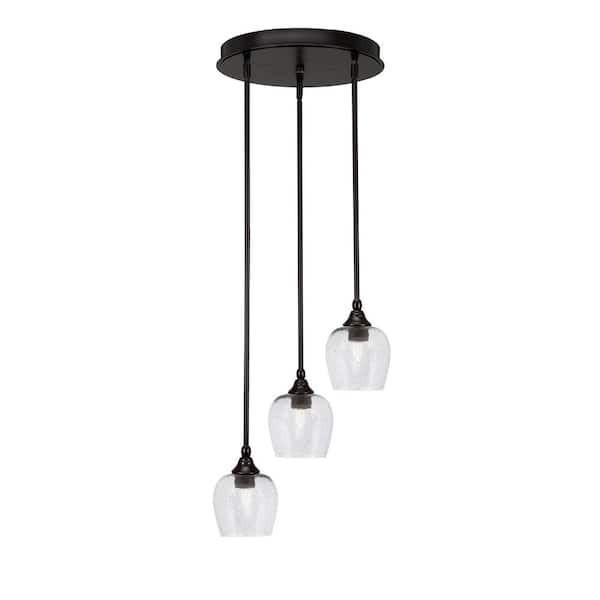Unbranded Villa 60-Watt in. 3 Light Espresso Stem Pendant Light with 6 in. Smoke Bubble Glass Shade, No bulbs included