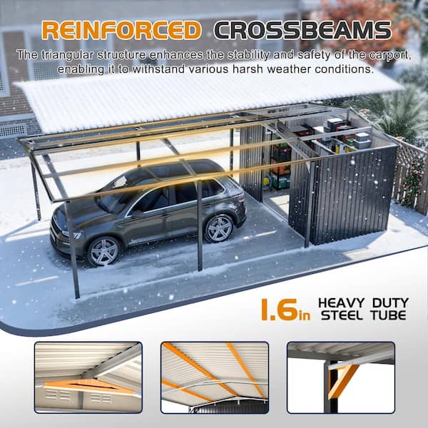 12ftx23ft Grey Metal Heavy Duty Steel Carport Storage Shed Garage