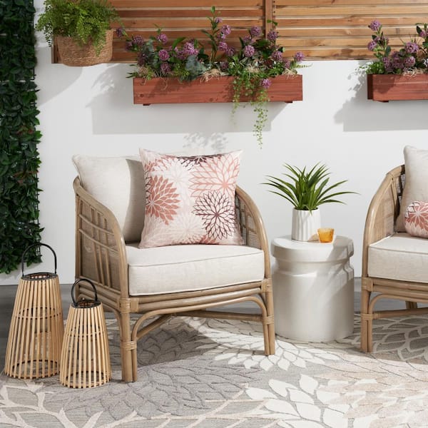 Aloha Natural 20 in. x 20 in. Floral Indoor/Outdoor Throw Pillow